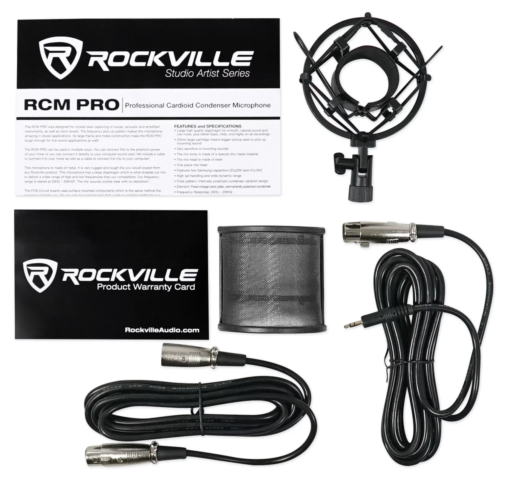 Rockville RCM PRO Studio/Recording Podcast Condenser Microphone+Isolation Shield - Exclusive Design