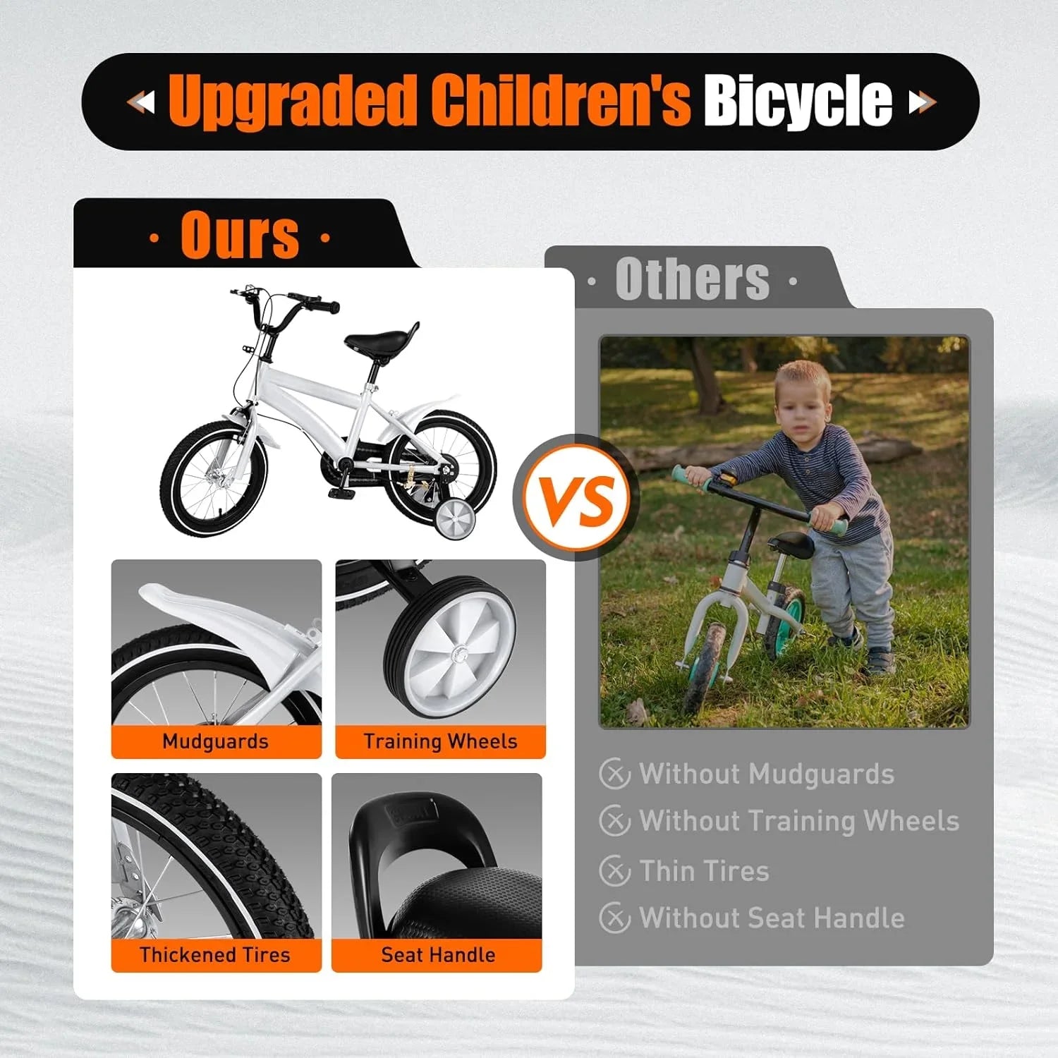 14 Inch White Kids Bike Kids Mountain Bike, Bicycle for Kids 2-4, Bicycle with Training Wheels, Adjustable Height Kids Bike for Boys/Girls, Multiple Colors - Exclusive Design