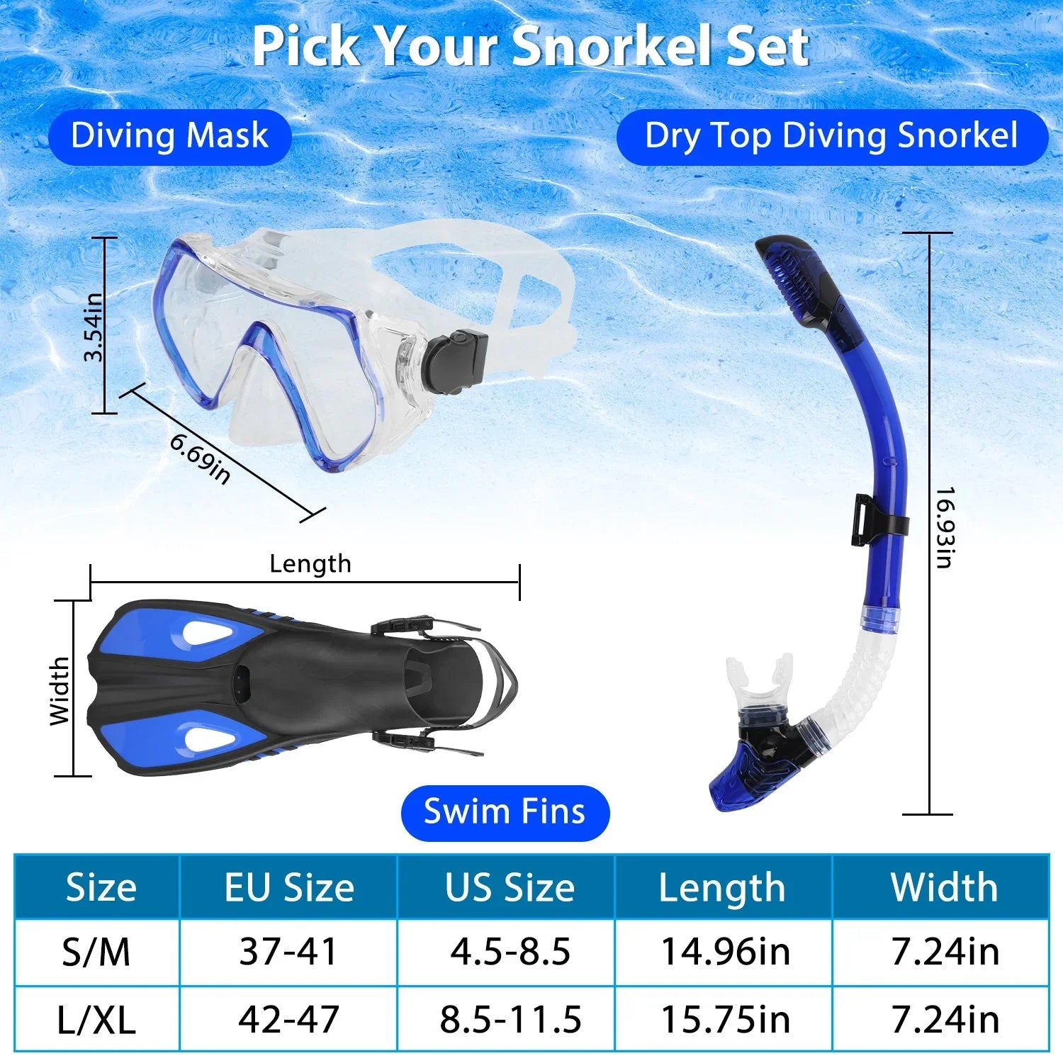 iMounTEK Adults Snorkel Set, Mask, Fins, Dry Top Diving Snorkel Included, Diving Swimming Training Snorkel Kit,Green[L_XL]