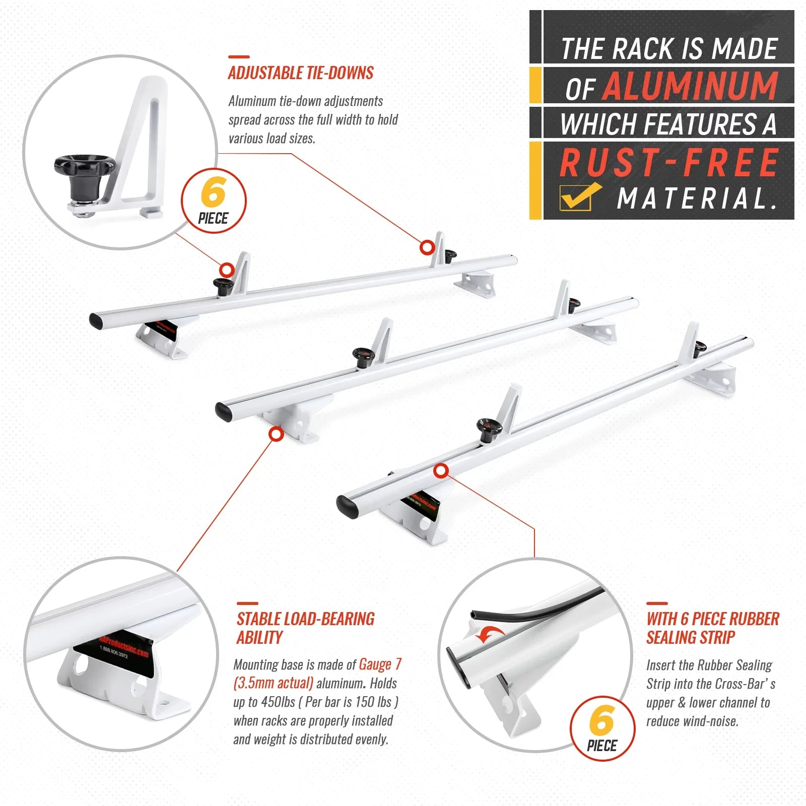 Stylish AA-Racks Model AX312 Aluminum Van Roof Rack Cross Bars Fits for 2013-On NV200/ 2014-On Transit Connect/ 2013-2017 City Express, 3 Bar 50'' - White