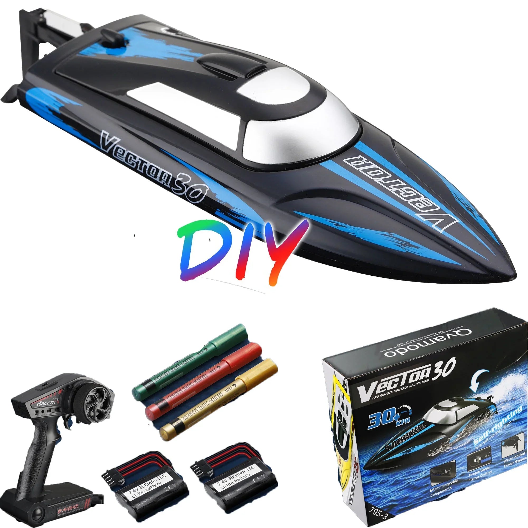Remote Control Boat for Pools & Lakes, Campmoy Udi001 Venom Fast RC Boat for Kids & Adults, Self Righting Remote Controlled Boat W/Extra Battery (Dark Blue) - Exclusive Design