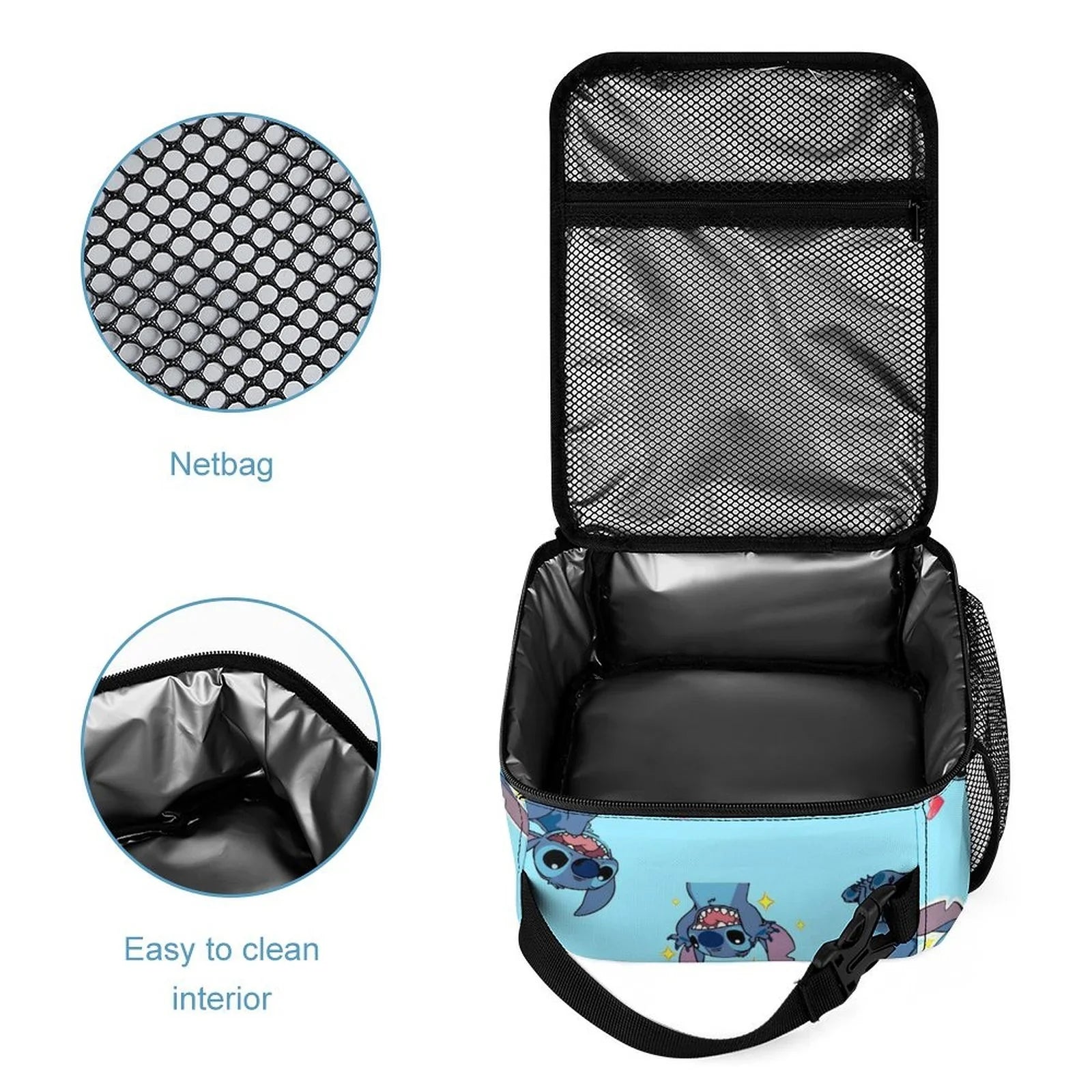 Stylish Lilo Stitch Pattern Portable Lunch Bag Tote Bento Bag School Office Insulated Cooler Thermal Handbag For Adult Boys Girls Kids
