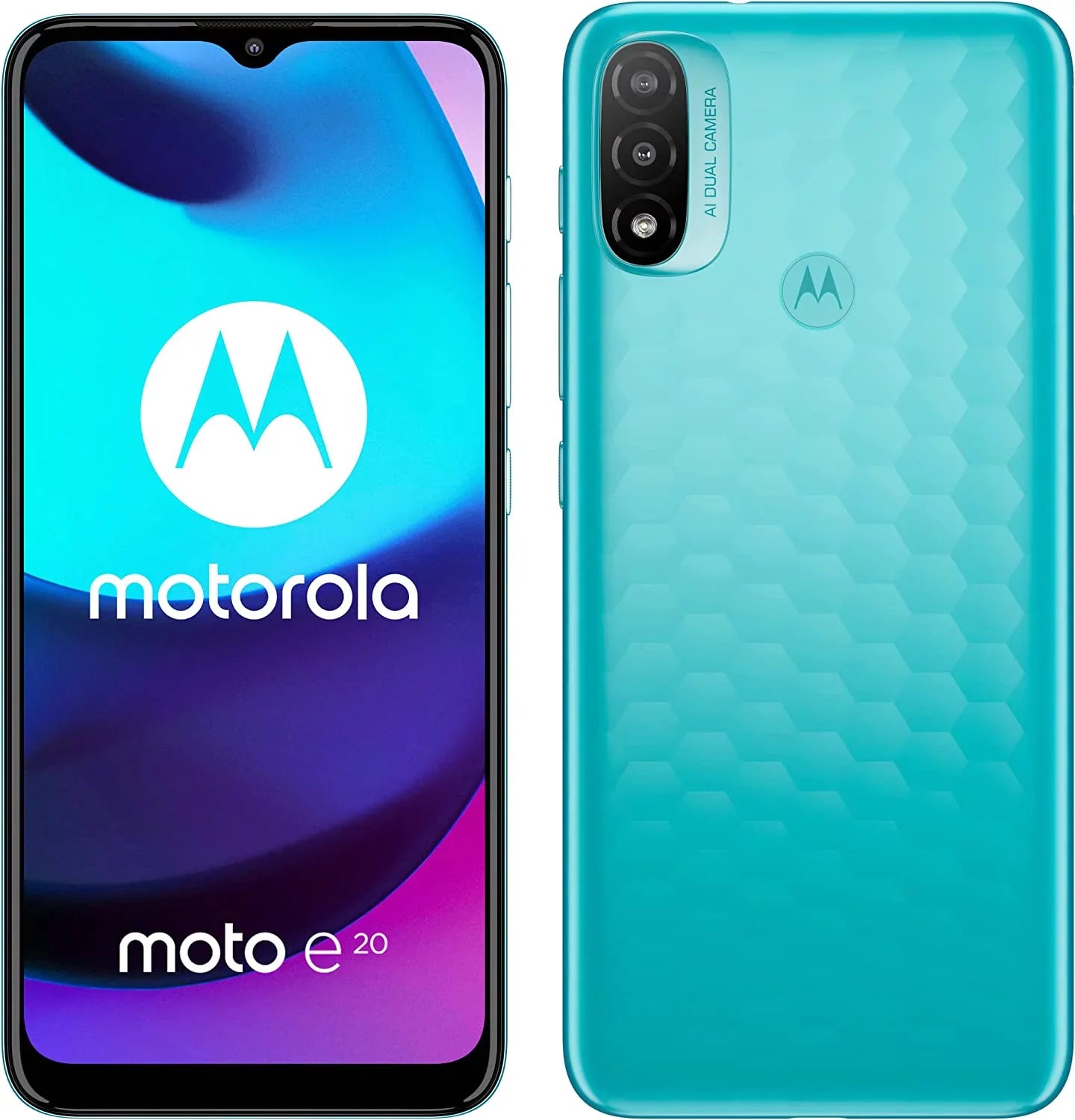 Moto E20 2021 (32GB+2GB) 4G LTE 6.5" Dual SIM GSM Unlocked International Model XT2155 Dual Camera (NOT Verizon Boost Sprint At&T Cricket) (Coastal Blue) - Exclusive Design
