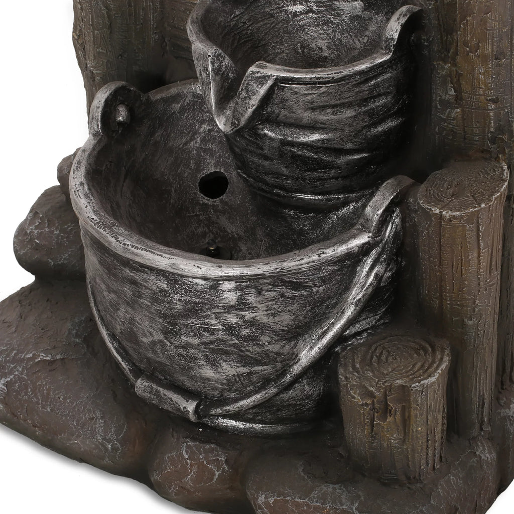 Stylish Noble House Berrien Outdoor 3-Tier Bucket Fountain, Brown and Gray