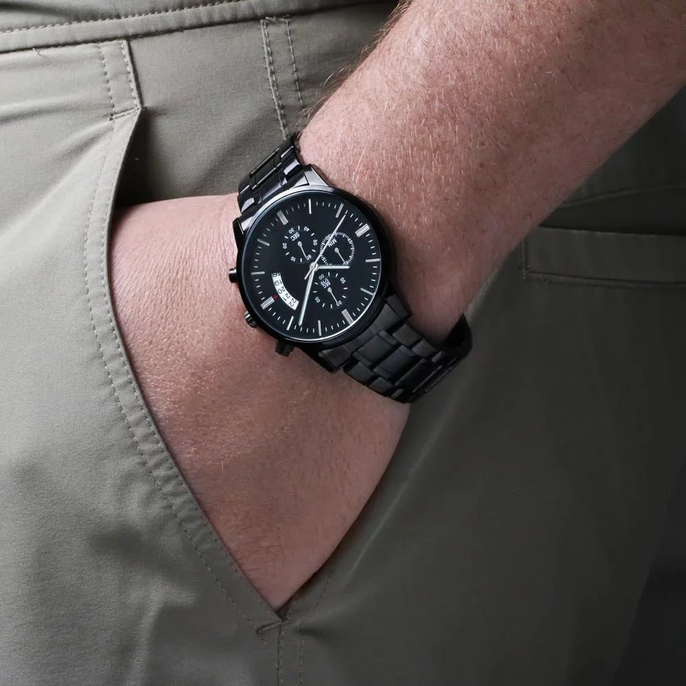 My Man I Love You Engraved Black Chronograph Watch For Boyfriend or Husband - Exclusive Design