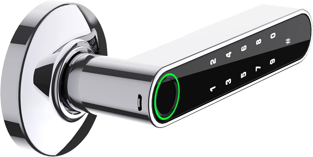 Stylish Smart Door Handle by GOURE, Fingerprint Door Lock with Keypads Password, Tuya App and Backup Keys, Easy to Install Ideally Suited for Office, Airbnb, Home [2024 New Upgrade]