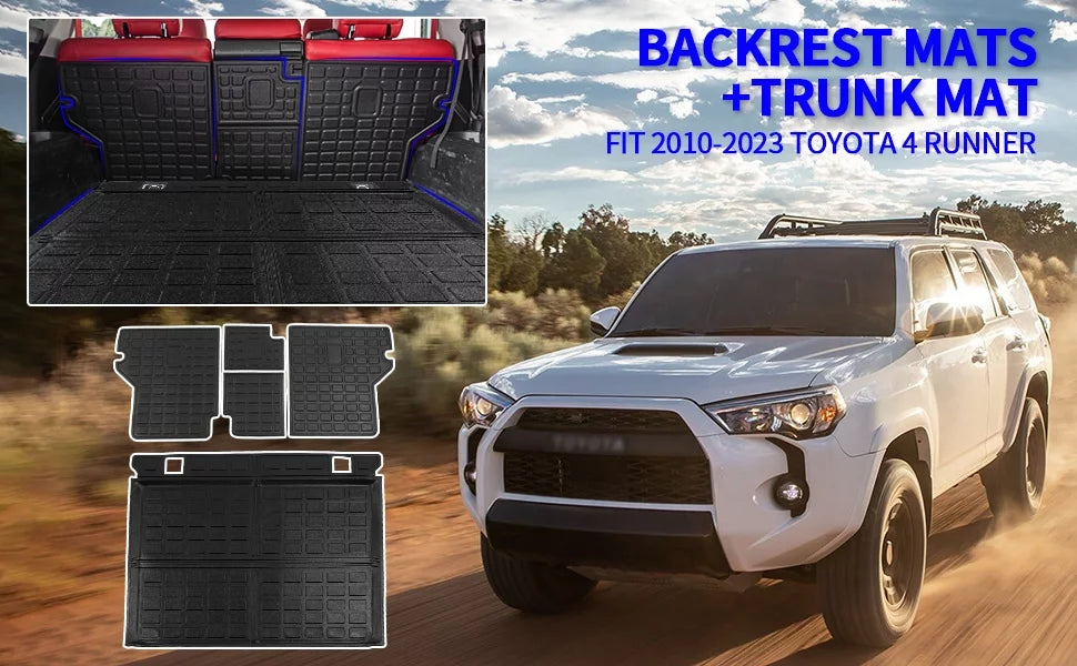 Stylish Fit 2010-2023 Toyota 4Runner Trunk Mat Cargo Mat Cargo Liner Back Seat Cover Protector 2022 Toyota 4 Runner Accessories (Trunk Mat + Backrest Mats,Fit Without Sliding Tray)