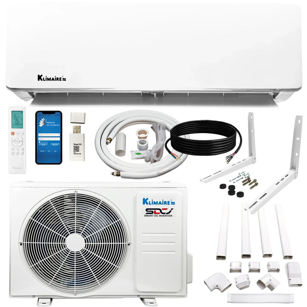 Klimaire 9,000 Btu 21.5 SEER2 Ductless Mini-Split Heat Pump Air Conditioner up to 400 sq. ft. - Exclusive Design