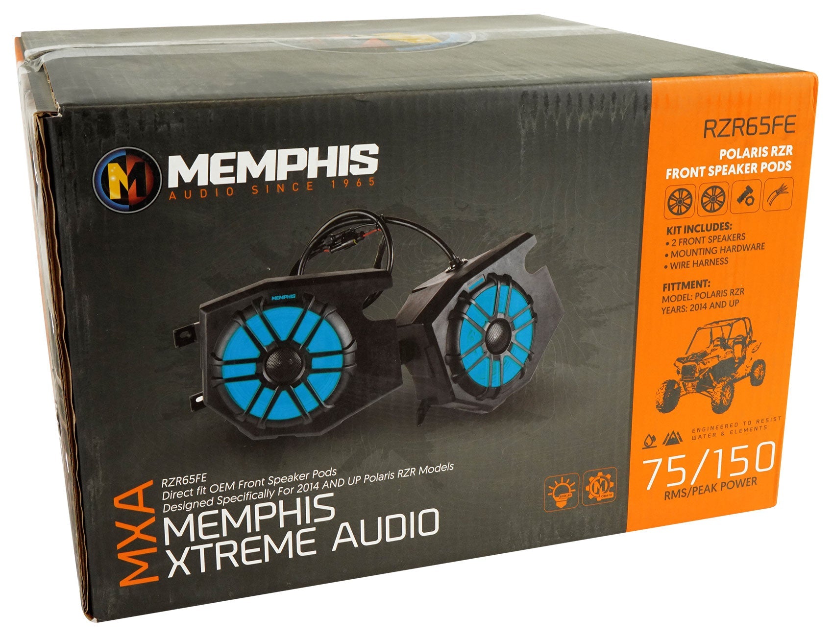 (2) Memphis Audio RZR65FE Pods+LED Tower Speakers+Amp For 2014+ Polaris RZR - Exclusive Design