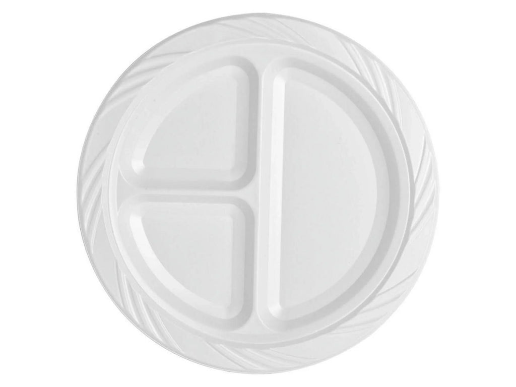 Genuine Joe 3-section Round Plastic Plates, 9", 125 Pack, GJO10425 - Exclusive Design