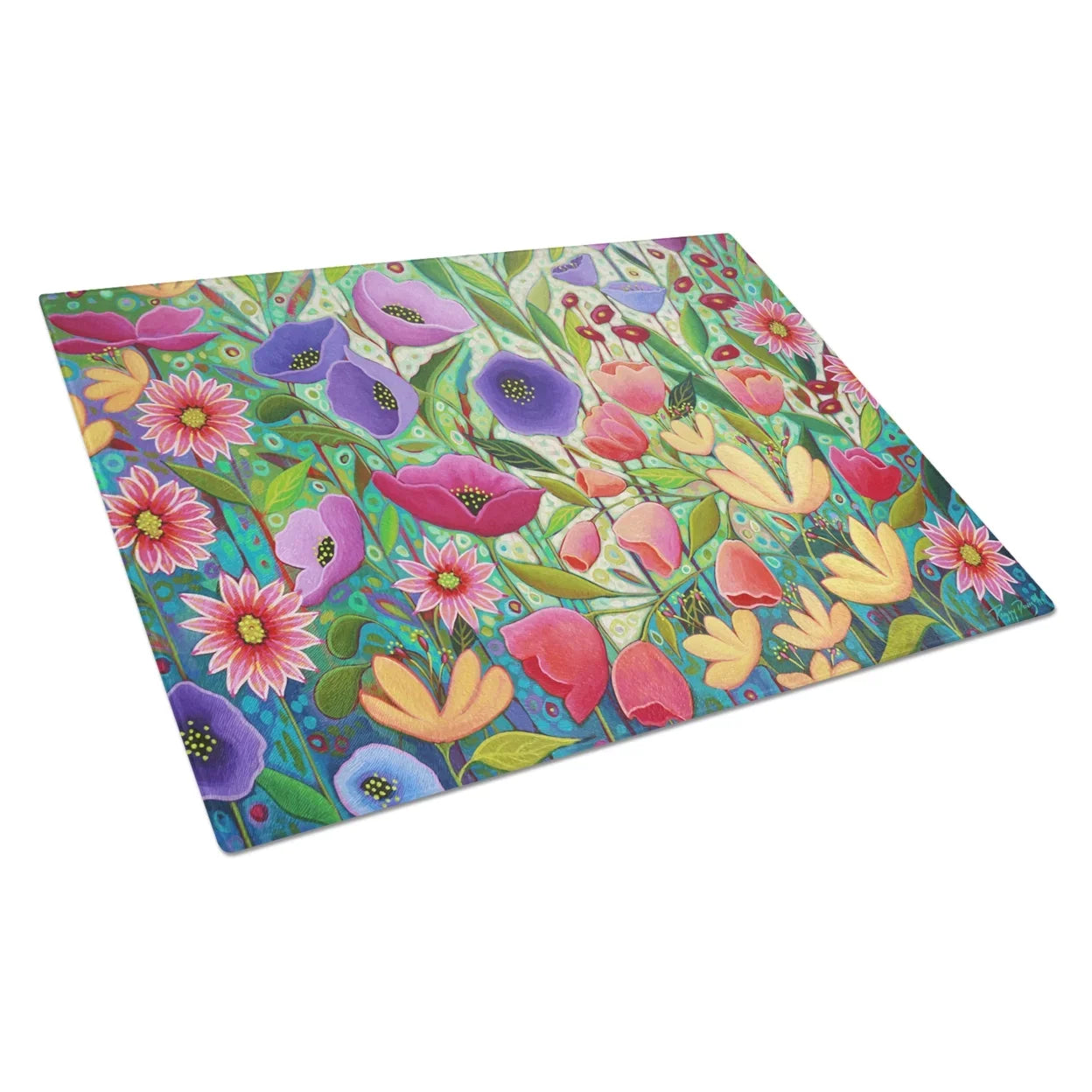 Carolines Treasures PPD3013LCB Enchanted Garden Flowers Glass Cutting Board Large, 12H x 16W, multicolor