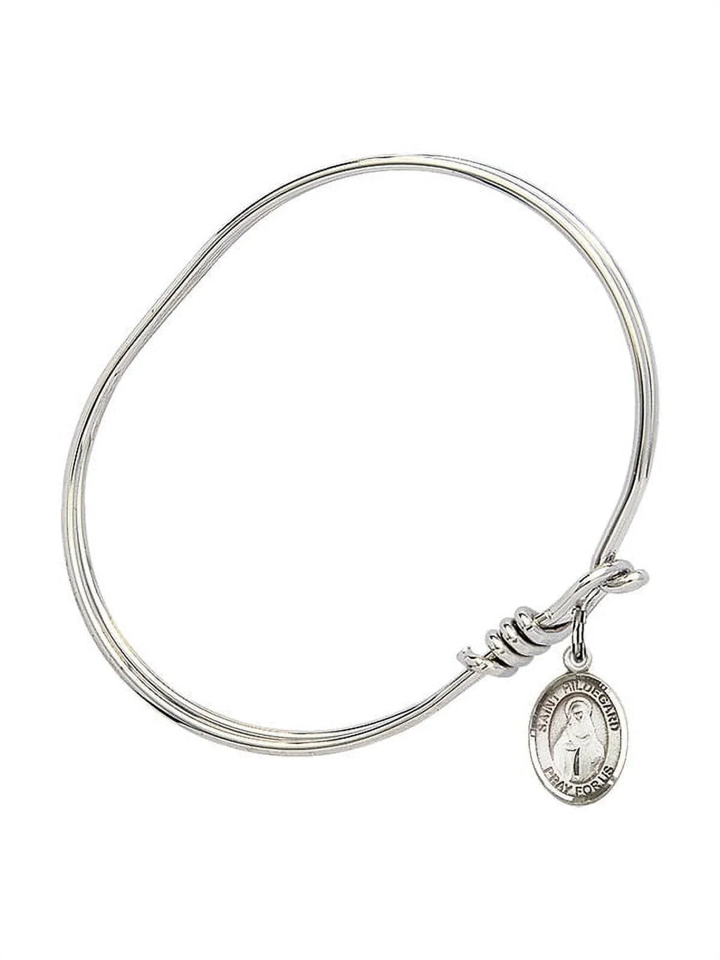 5 3/4 inch Oval Eye Hook Bangle Bracelet w/ St. Hildegard von Bingen in Sterling Silver - Exclusive Design