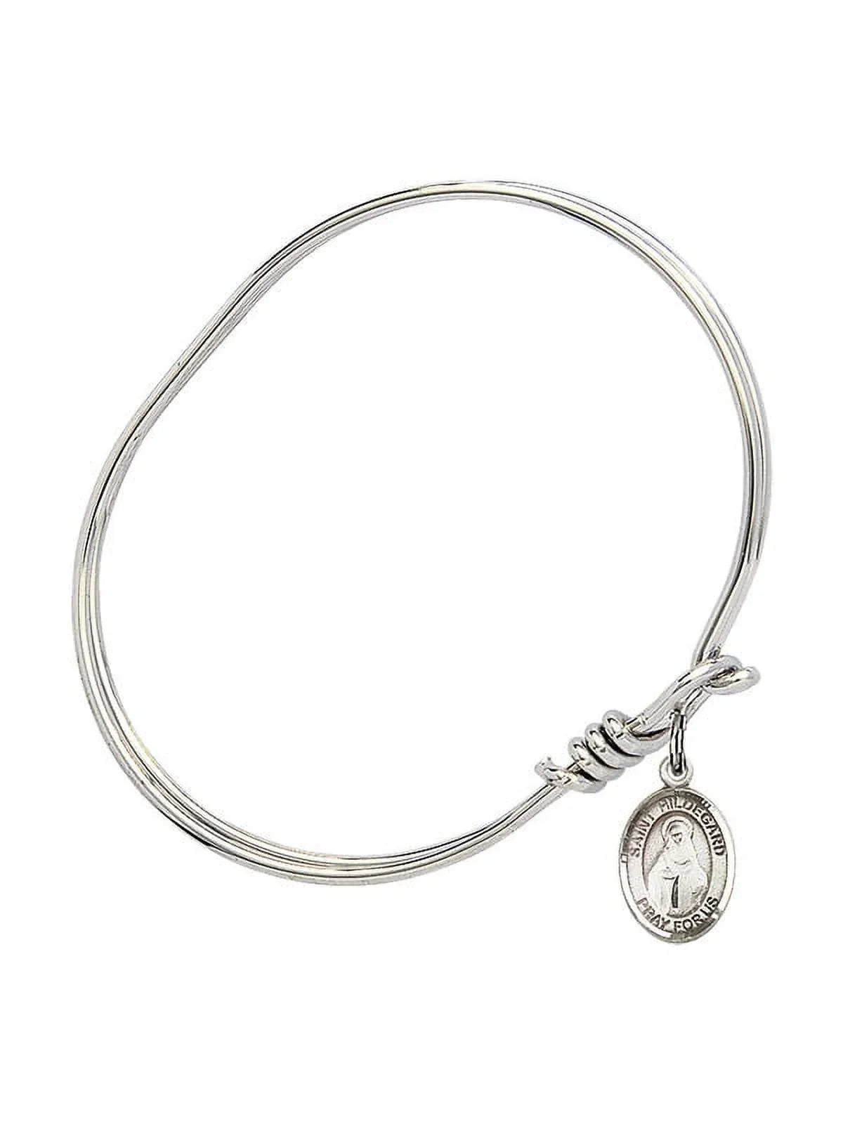 5 3/4 inch Oval Eye Hook Bangle Bracelet w/ St. Hildegard von Bingen in Sterling Silver - Exclusive Design