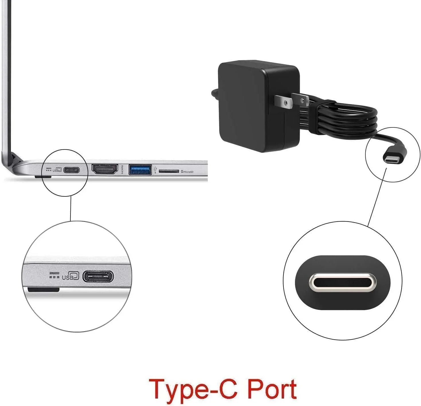 Stylish Guy-Tech 65W USB-C Charger Ac Adapter Compatible with Chromebook x2 12-f014dx 12-f015nr Power Cord