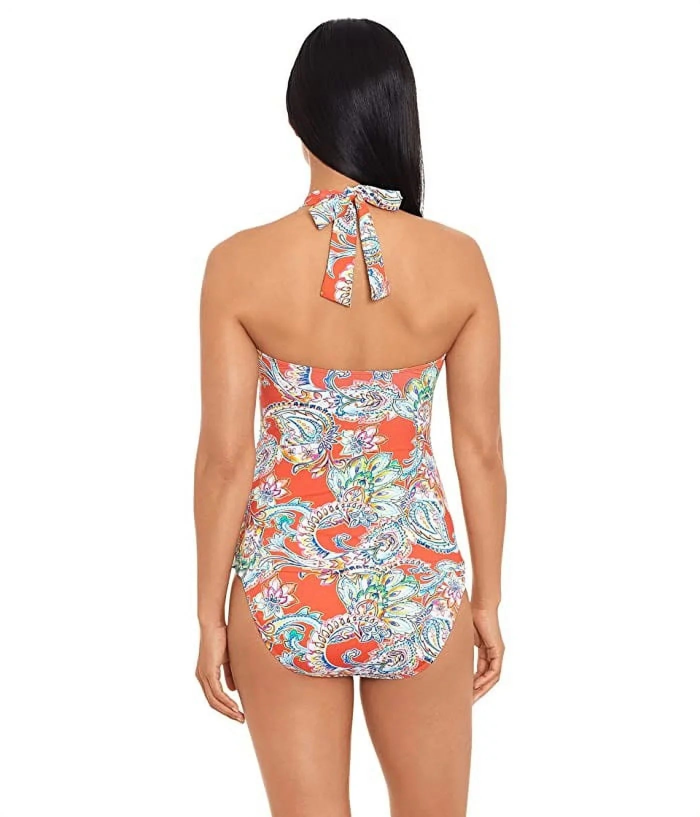 Stylish Ralph Lauren Women's Multi Paisley Molded Cup Tankini Top Orange Size 6