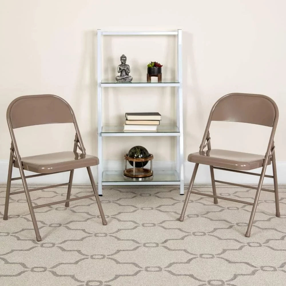 2 Pack HERCULES Series Triple Braced & Double Hinged Beige Metal Folding Chair