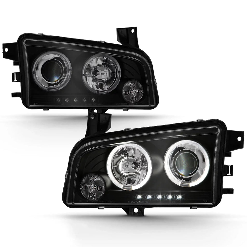 AKKON - [LED Tail + Headlights]Fits 2006-2008 Dodge Charger Dual Halo Headlights + Tail Lights in Black Smoke Housing