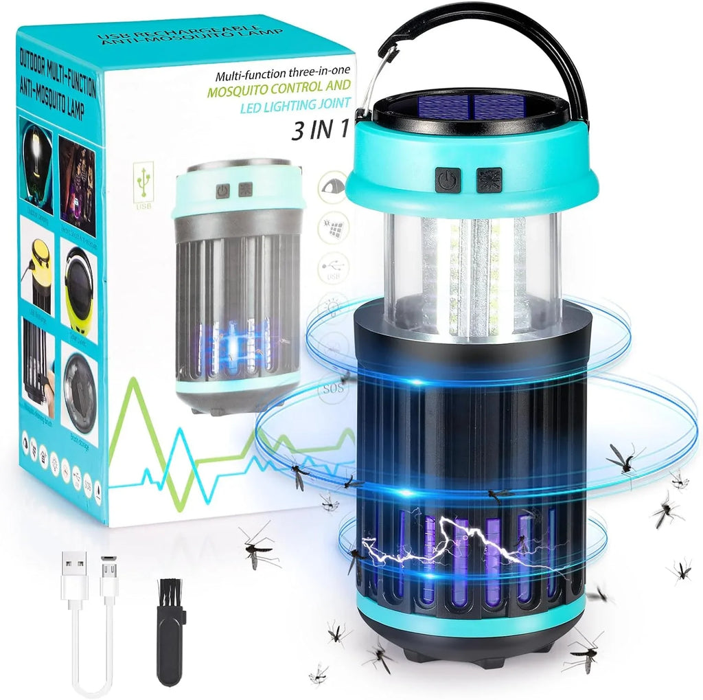 GÂ·PEH 3 in 1 Bug Zapper, Rechargeable Bug Zapper Outdoor Indoor Fly Trap Waterproof, Mosquito Zapper with Emergency Light for Home, Solar Bug Zapper Outdoor for Home, Backyard, Camping - Exclusive Design