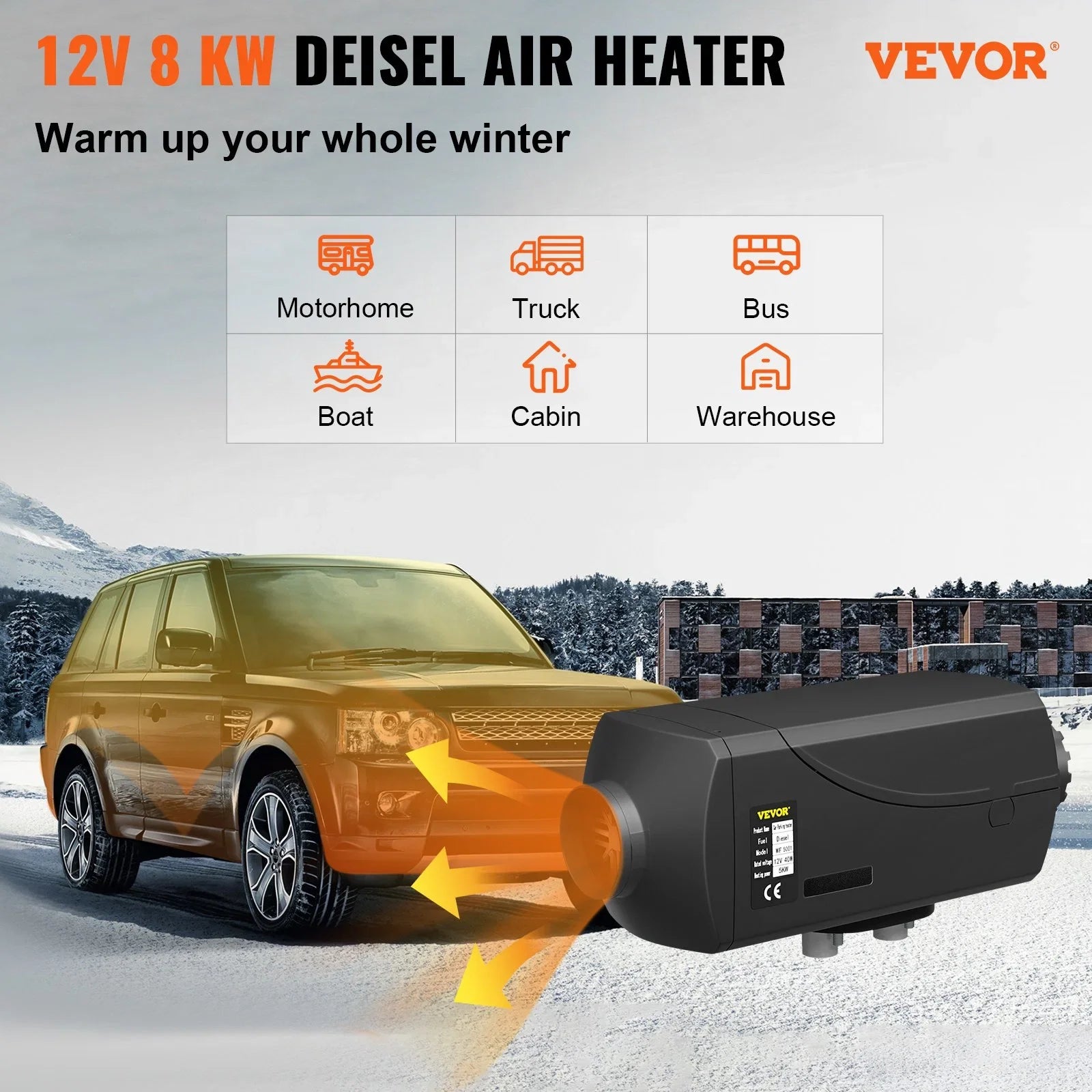 Stylish VEVOR 5KW Diesel Air Heater 12V Diesel Parking Heater Double Mufflers 5KW Diesel Heater with LCD Thermostat for RV Bus Trailer Motorhome and Boats