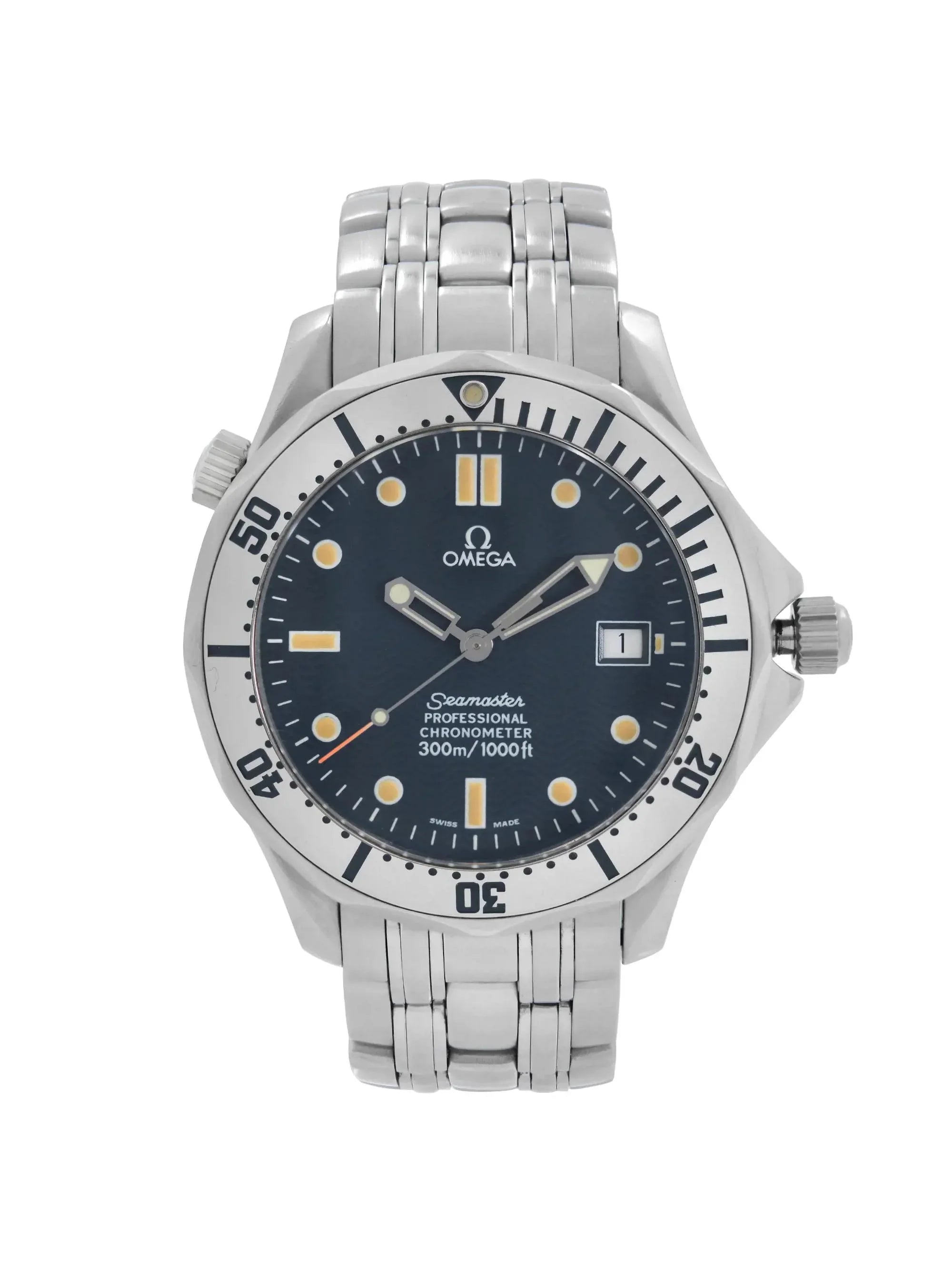 Omega Seamaster 41mm Diver 300m Steel Blue Wave Dial Automatic Men Watch 2532.80