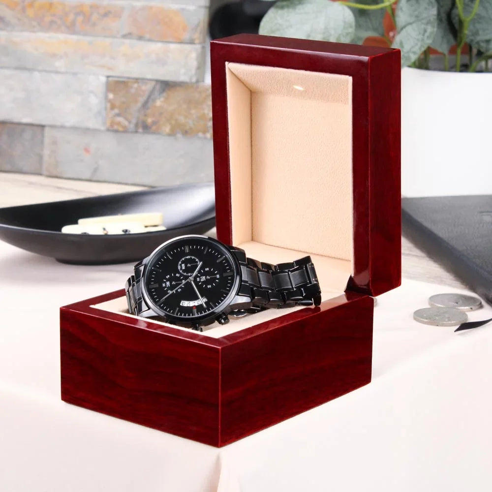 My Man I Love You Engraved Black Chronograph Watch For Boyfriend or Husband - Exclusive Design