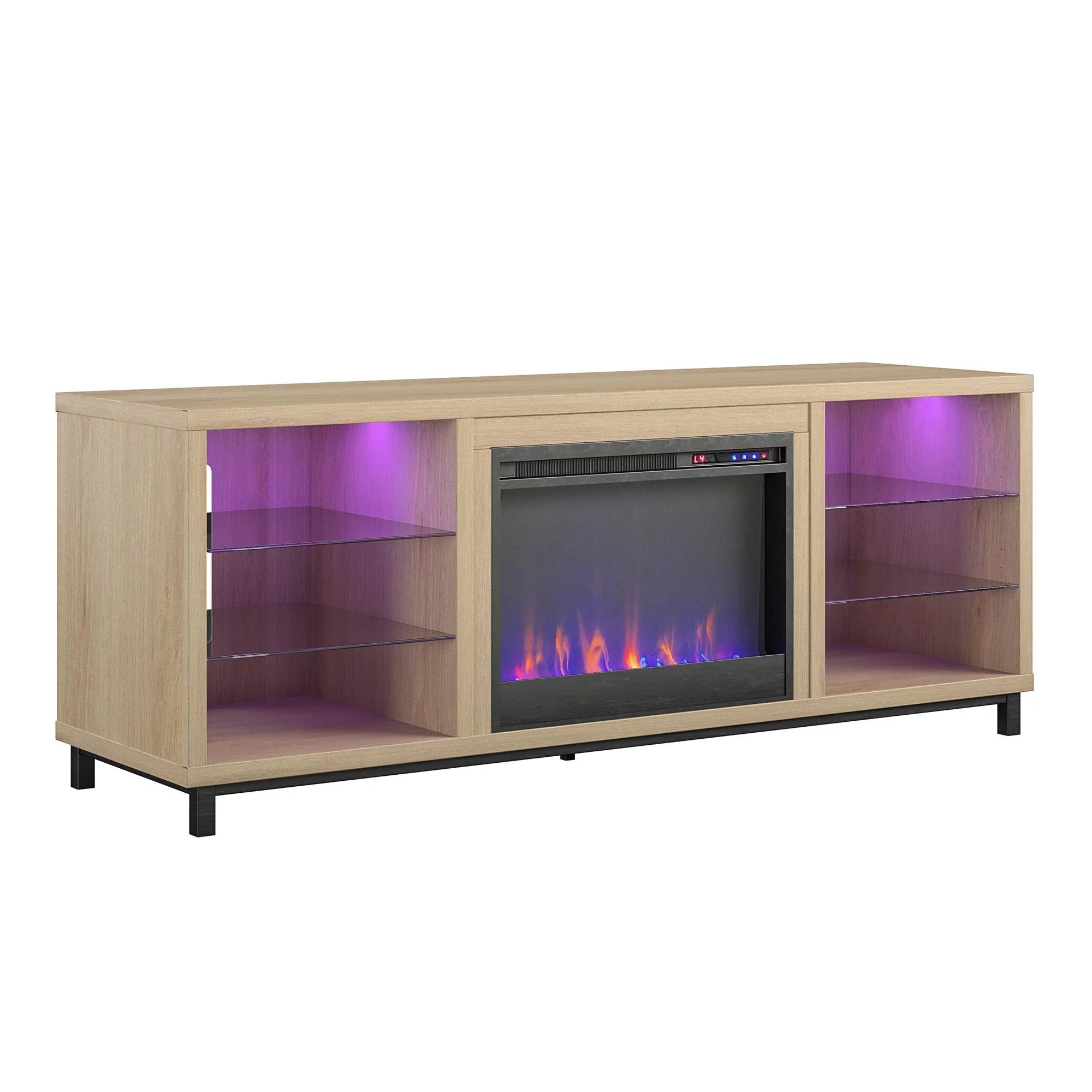 Ameriwood Home Lumina Deluxe Fireplace TV Stand for TVs up to 70" in Blonde Oak - Exclusive Design