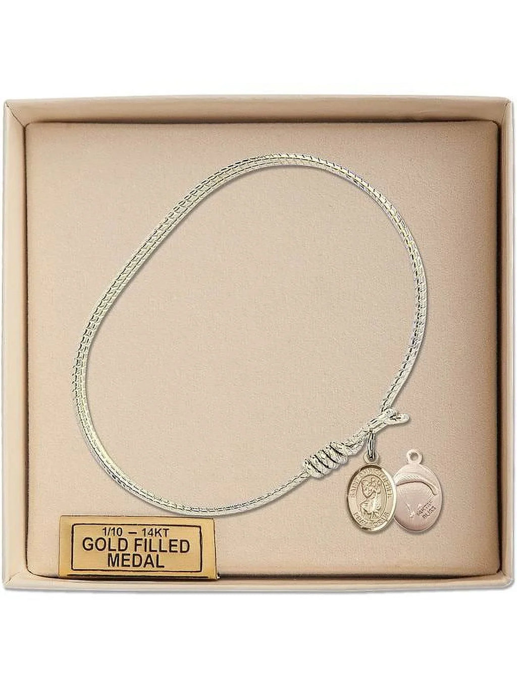 Stylish 6 1/4 inch Oval Eye Hook Bangle Bracelet w/ St. Christopher/Paratroopers in Gold-Filled