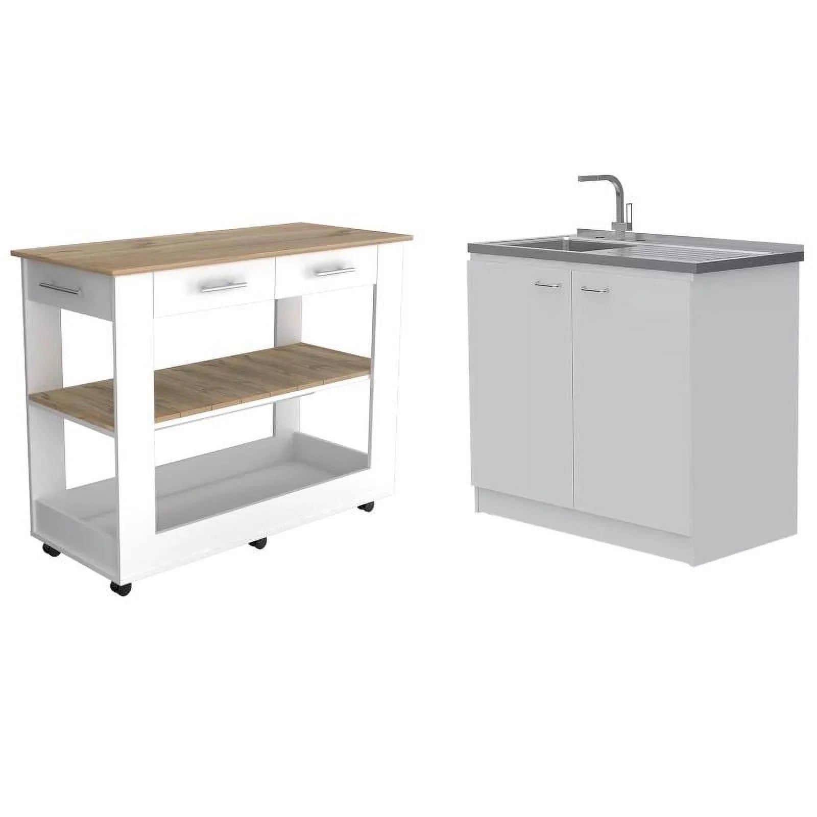 Home Square 2-Piece Set with Wood Kitchen Island and Utility Sink
