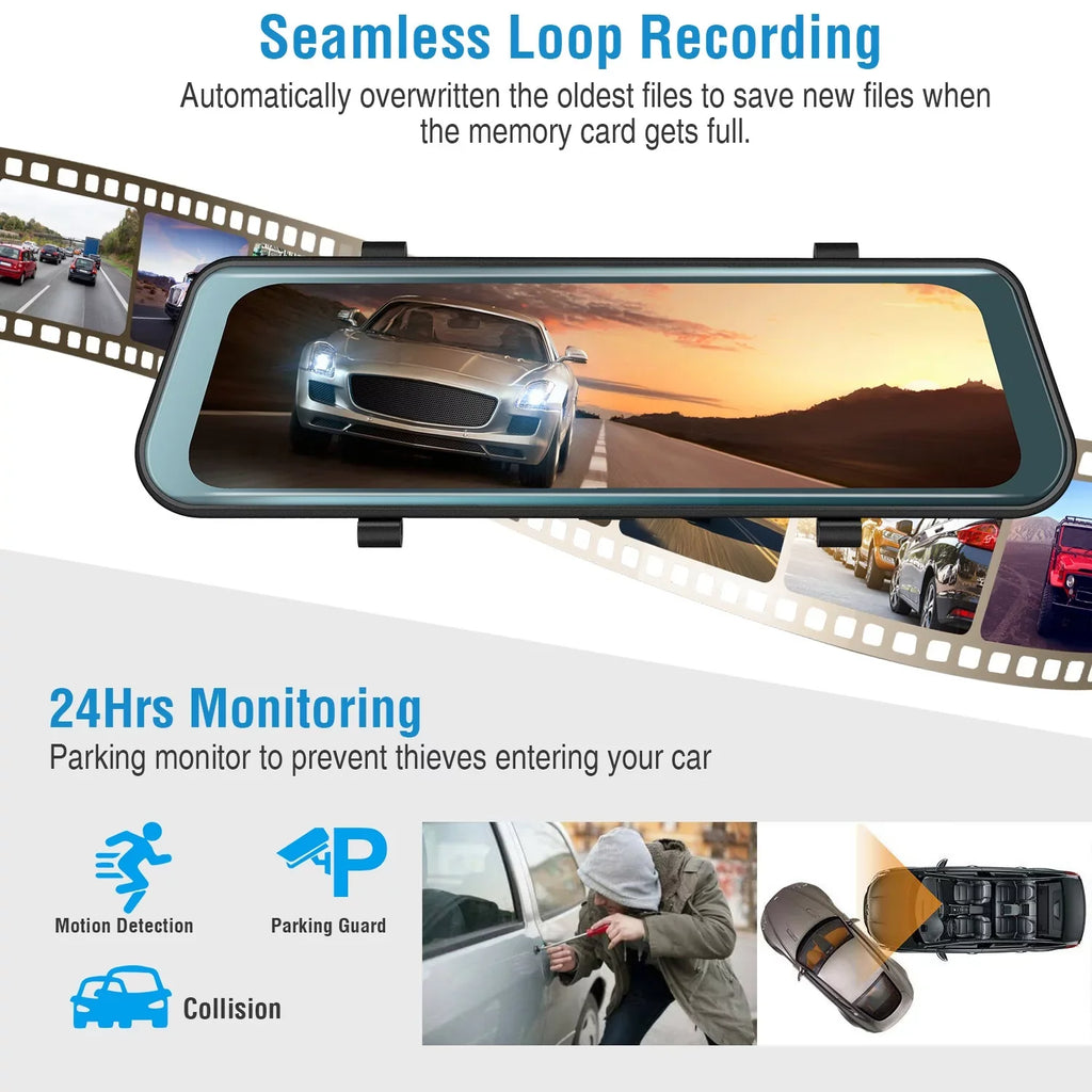 iNova FHD 1080P Car DVR Dash Camera 9.66In Vehicle Driving Recorder with G Sensor Parking Monitoring Seamless Recording - Exclusive Design