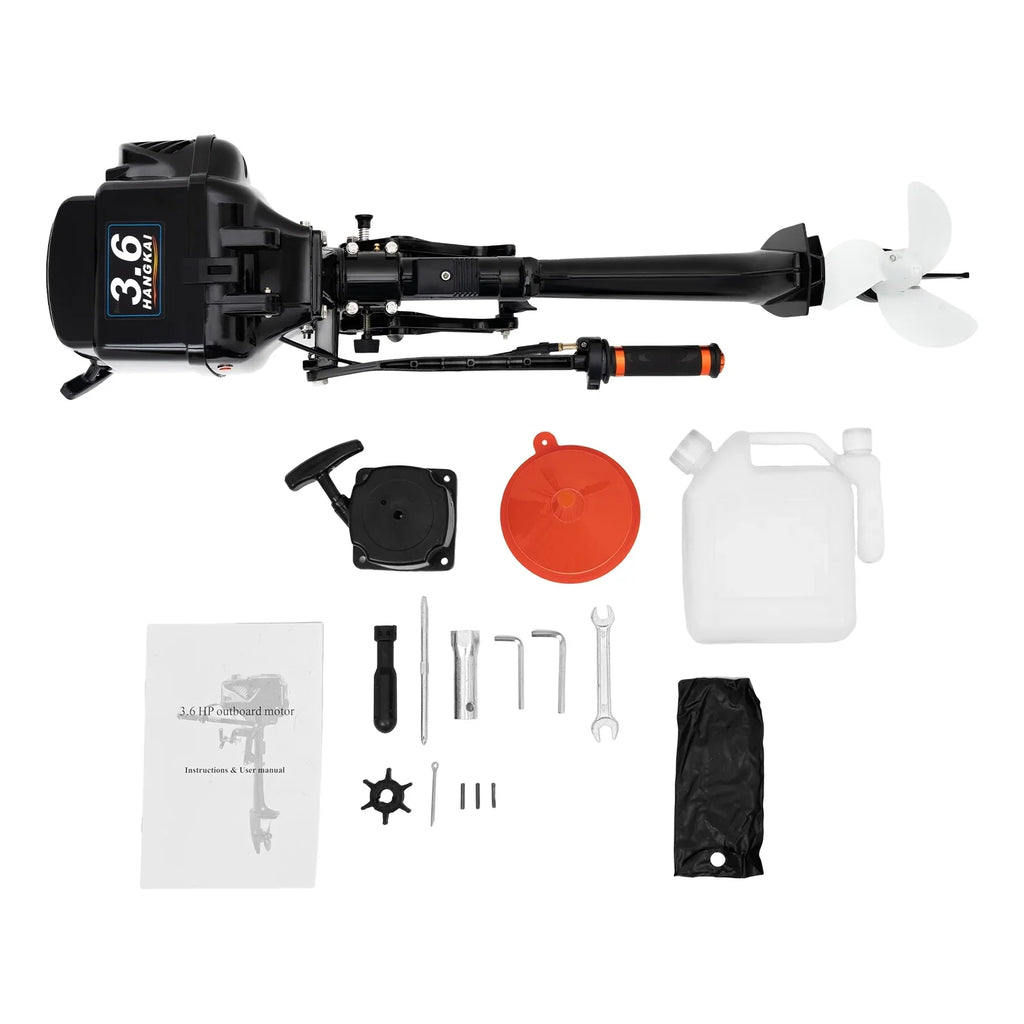 Stylish 2 Stroke 3.6 Gasoline Outboard Motor, 55cc Fishing Boat Engine with Water Cooling System Clutch Control Black