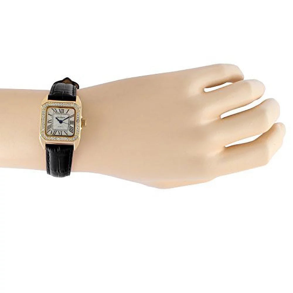 peugeot womens 14k gold plated square tank petite small black leather band luxury dress watch 3052bk - Exclusive Design