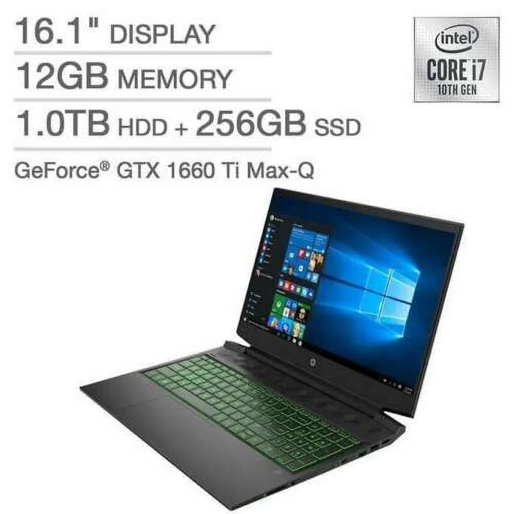 Pavilion 16-a0075cl 16.1" Non-touch WLED-backlit IPS Anti-Glare FHD Gaming Laptop - i7-10750H - 12GB DDR4 Memory - 1TB Hdd + 256gb SSD - GeForce GTX 1660 Ti Max-Q - Backlit Keyboard - Windows 10 - Exclusive Design