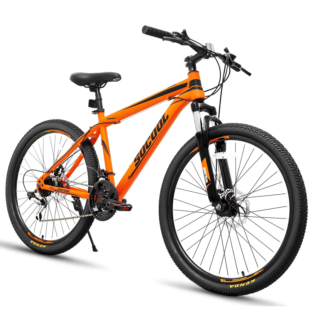 SOCOOL 26 inch Mountain Bike, Disc Brake 21 Speed Bike for Adult or Teens, Road bike with Full Suspension Fork City Bikes, Orange and Black, UF511BK