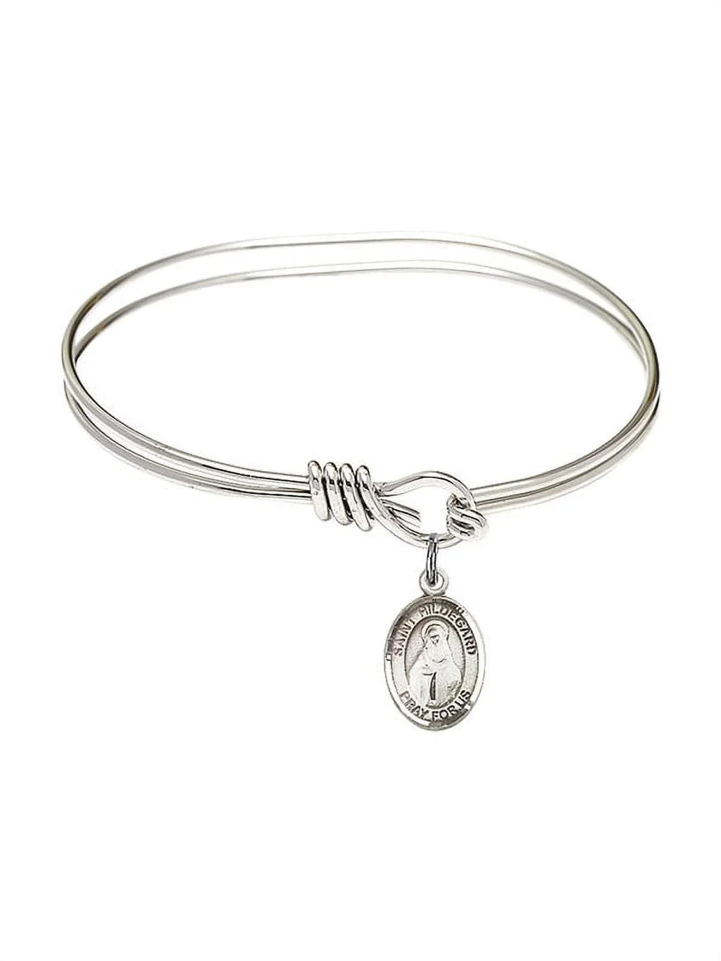 5 3/4 inch Oval Eye Hook Bangle Bracelet w/ St. Hildegard von Bingen in Sterling Silver - Exclusive Design