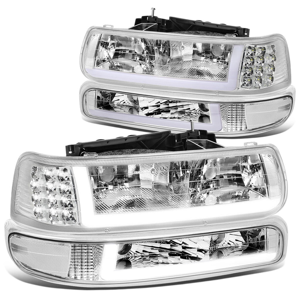 Stylish DNA Motoring HL-LB-CSIL99-CH-CL1 Headlight Fits Truck 1999 to 2002 Chevy Silverado 2000 to 2006 Suburban 1500 2500 Tahoe LED DRL Bumper Signal Lamps Chrome/Clear 01 03 04 05