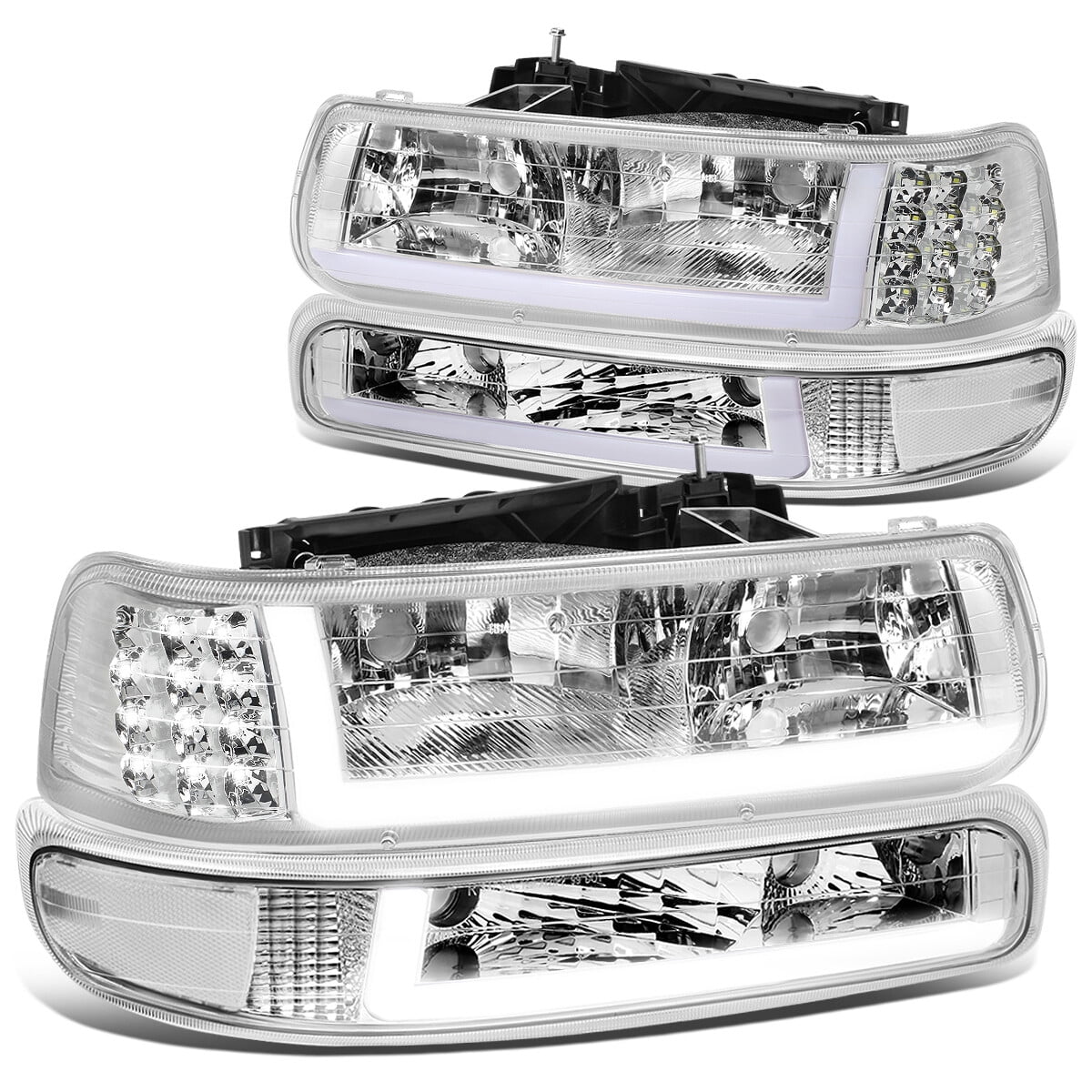 Stylish DNA Motoring HL-LB-CSIL99-CH-CL1 Headlight Fits Truck 1999 to 2002 Chevy Silverado 2000 to 2006 Suburban 1500 2500 Tahoe LED DRL Bumper Signal Lamps Chrome/Clear 01 03 04 05