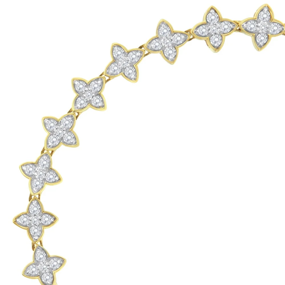 Stylish 10K Yellow Gold 2.0 cttw Round-Cut Diamond 4 Leaf Clover Link Bracelet (J-K Color, I1-I2 Clarity) - 7.25"