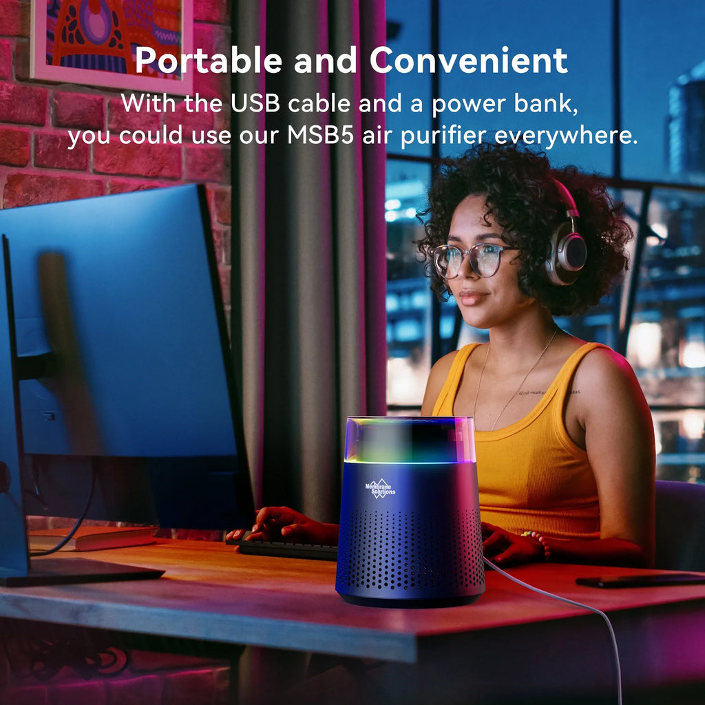 Membrane Solutions MSB5 Air Purifier for Allergies and Asthma, H13 True HEPA Filter, LED Light, Black - Exclusive Design