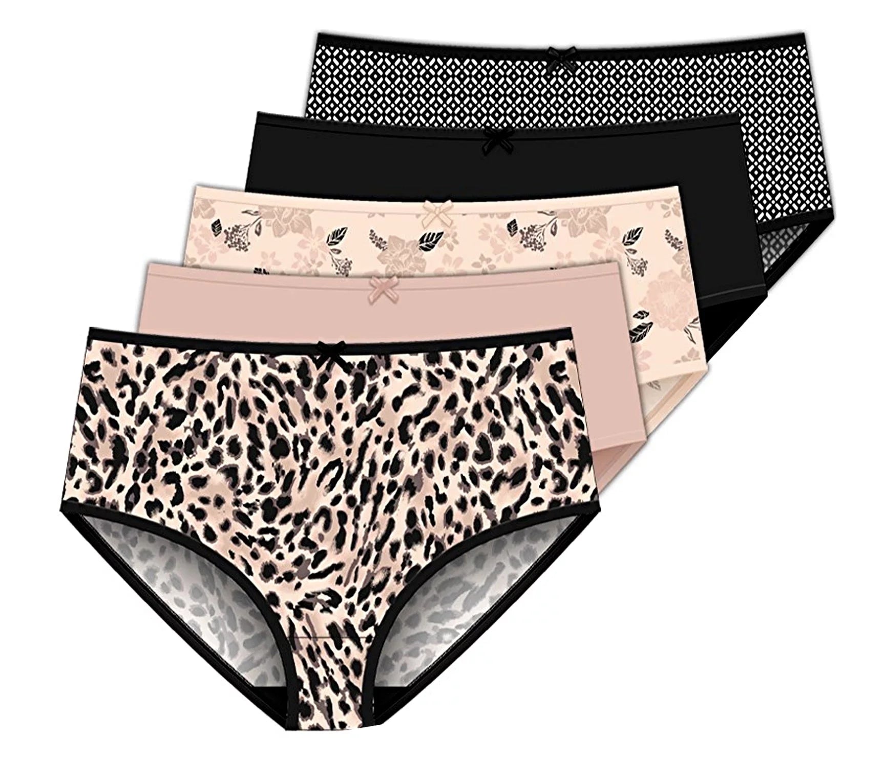 Stylish Delta Burke Women's Stretch Microfiber Brief Panties 5-Pack Colors Peach Whip - Leopard - Solids - Geometric Size 9