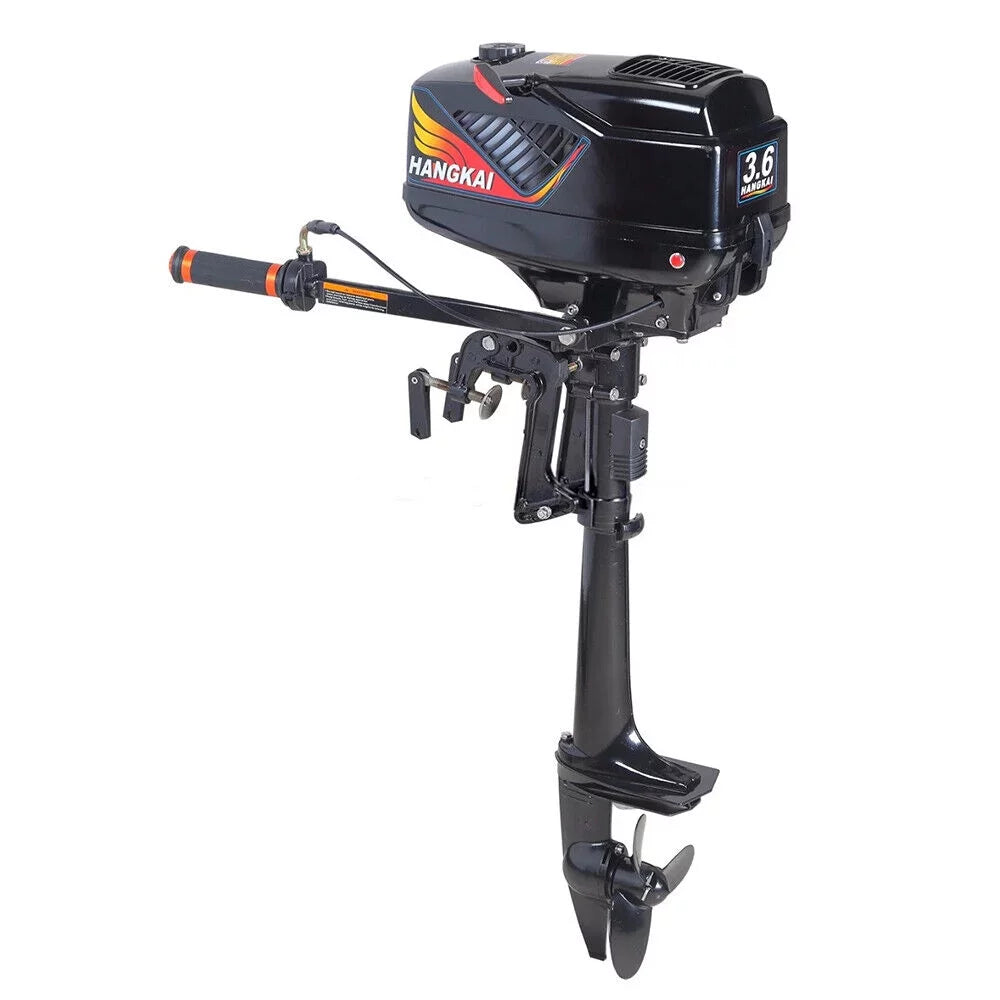 Stylish 2 Stroke 3.6 Gasoline Outboard Motor, 55cc Fishing Boat Engine with Water Cooling System Clutch Control Black