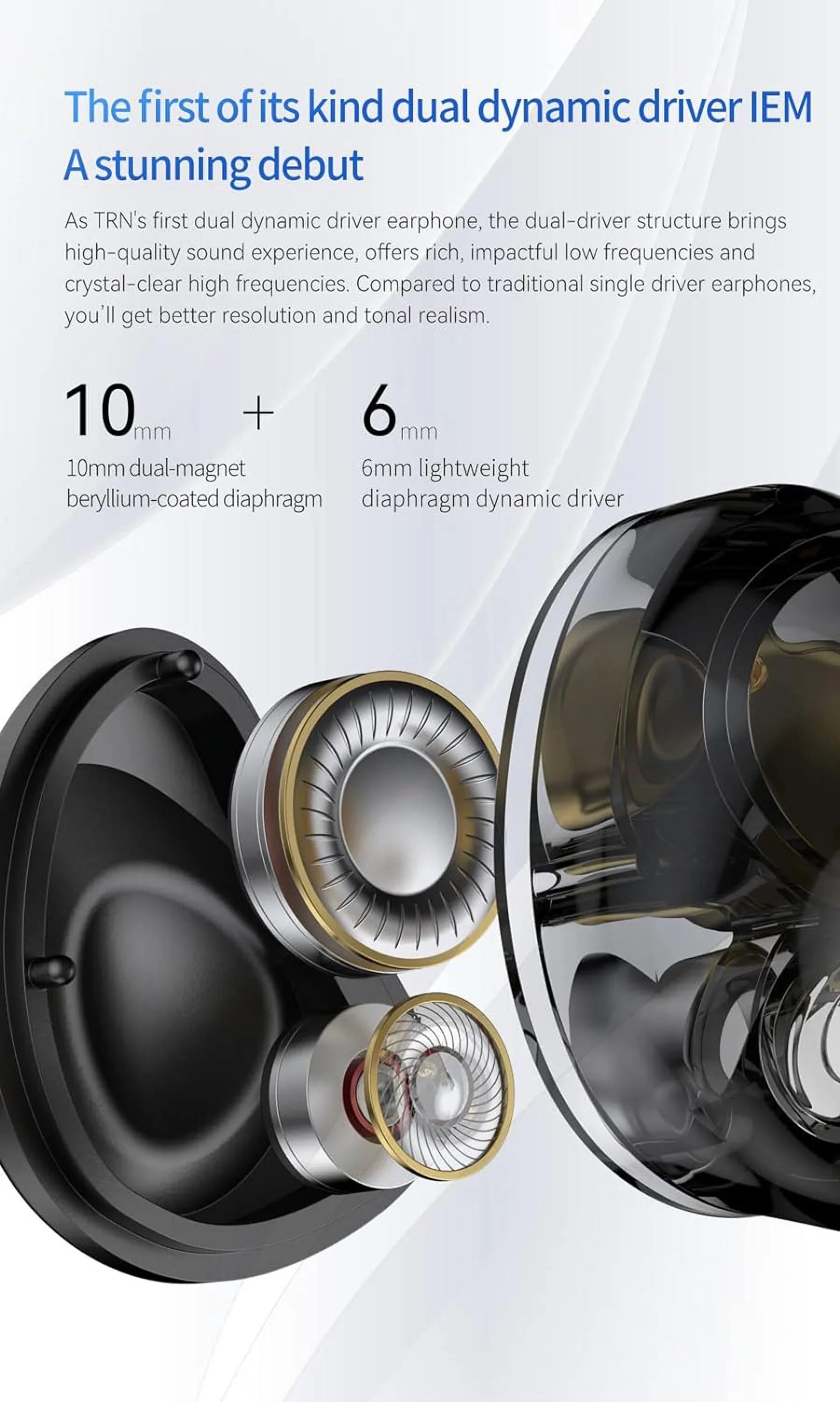 Stylish Kinboofi TRN MT4 in Ear Monitor Headphone, 10mm Dual Magnet Dyna Drive Earphone with 4- Silver-Plated Copper