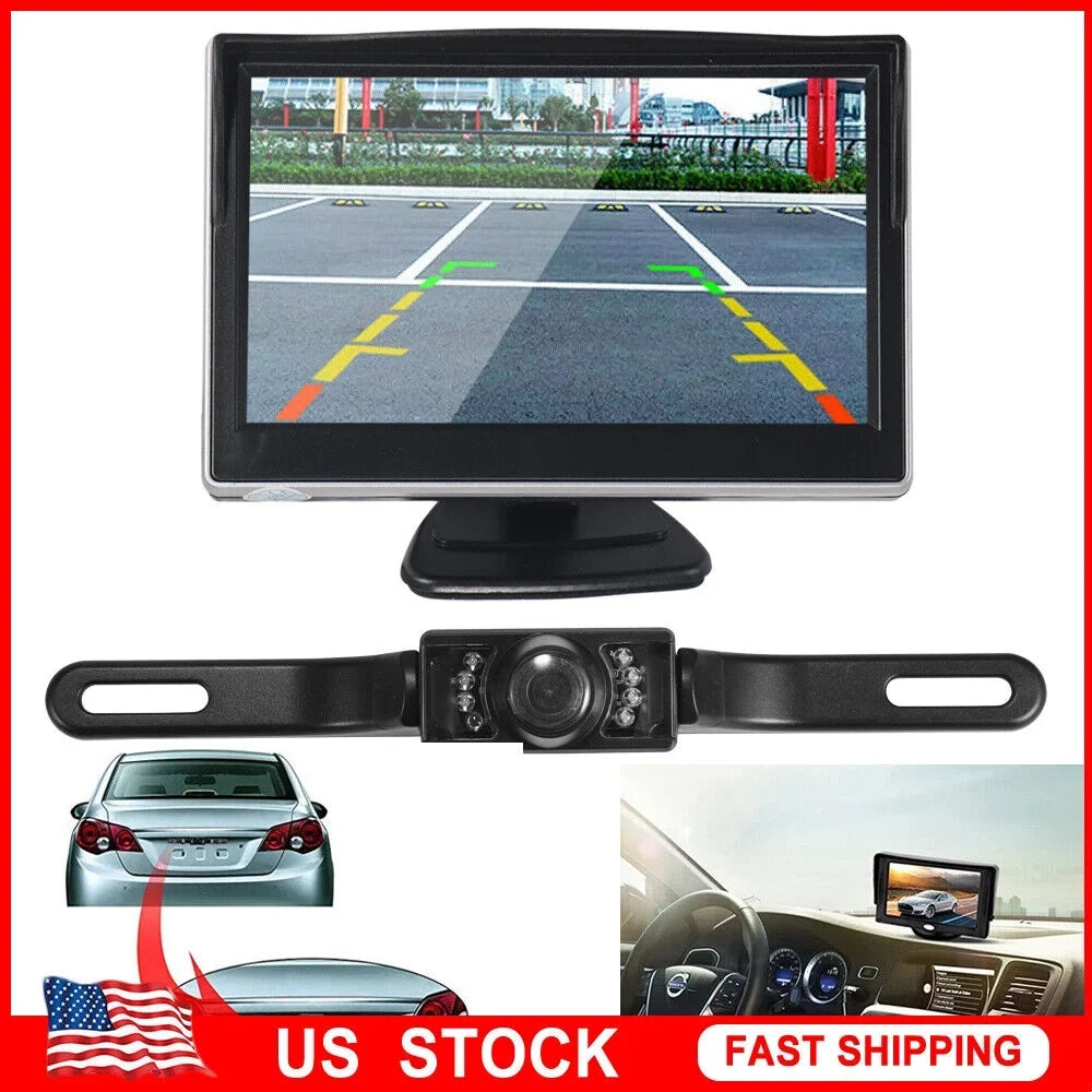 Stylish KingFurt Car Night Vision Backup Camera Kit 5" Wireless Monitor HD Rear View Waterproof
