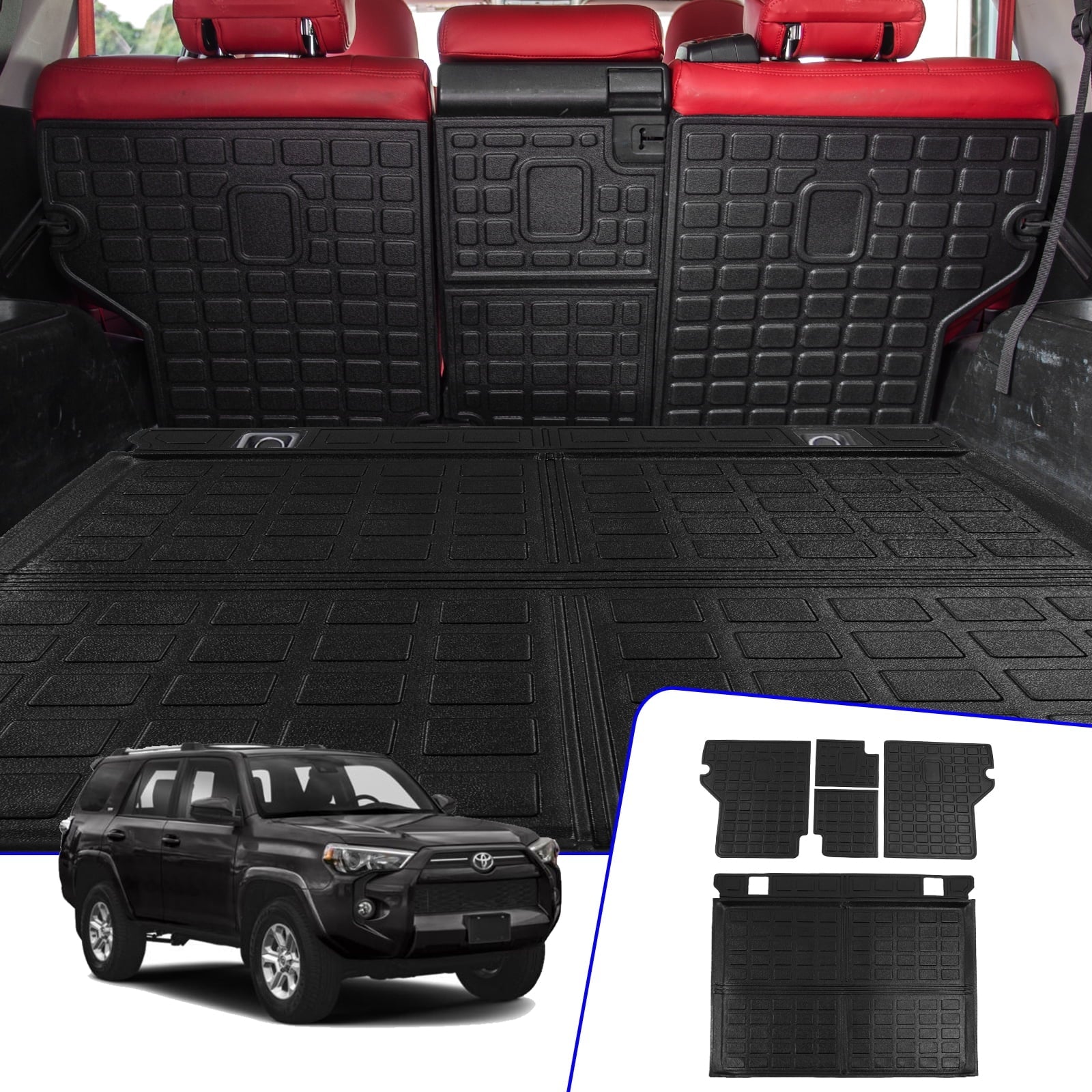Stylish Fit 2010-2023 Toyota 4Runner Trunk Mat Cargo Mat Cargo Liner Back Seat Cover Protector 2022 Toyota 4 Runner Accessories (Trunk Mat + Backrest Mats,Fit Without Sliding Tray)