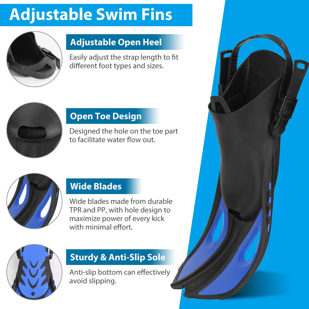 iMounTEK Adults Snorkel Set, Mask, Fins, Dry Top Diving Snorkel Included, Diving Swimming Training Snorkel Kit,Green[L_XL]