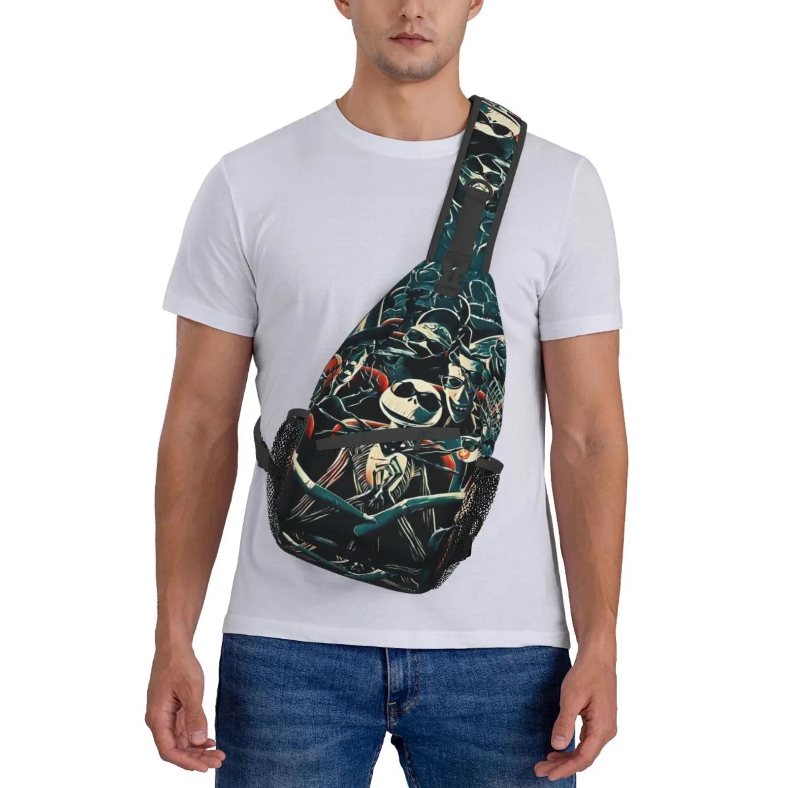 Jack Skellington Chest Bags Crossbody Sling Backpack Unisex Travel Hiking Daypack Shoulder Bag Gifts For Women Men