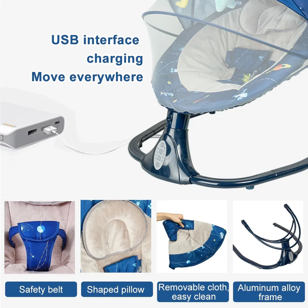 Baby Swings for Infants, Bluetooth Infant Swing with Music Speaker with 3 Seat Positions, 4 Speeds and Remote Control - Portable Baby Swing for Indoor and Outdoor, Blue
