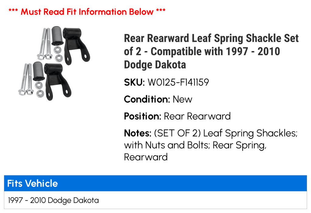 Stylish Rear Rearward Leaf Spring Shackle Set of 2 - Compatible with 1997 - 2010 Dodge Dakota 1998 1999 2000 2001 2002 2003 2004 2005 2006 2007 2008 2009