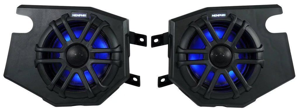 (2) Memphis Audio RZR65FE Pods+LED Tower Speakers+Amp For 2014+ Polaris RZR - Exclusive Design