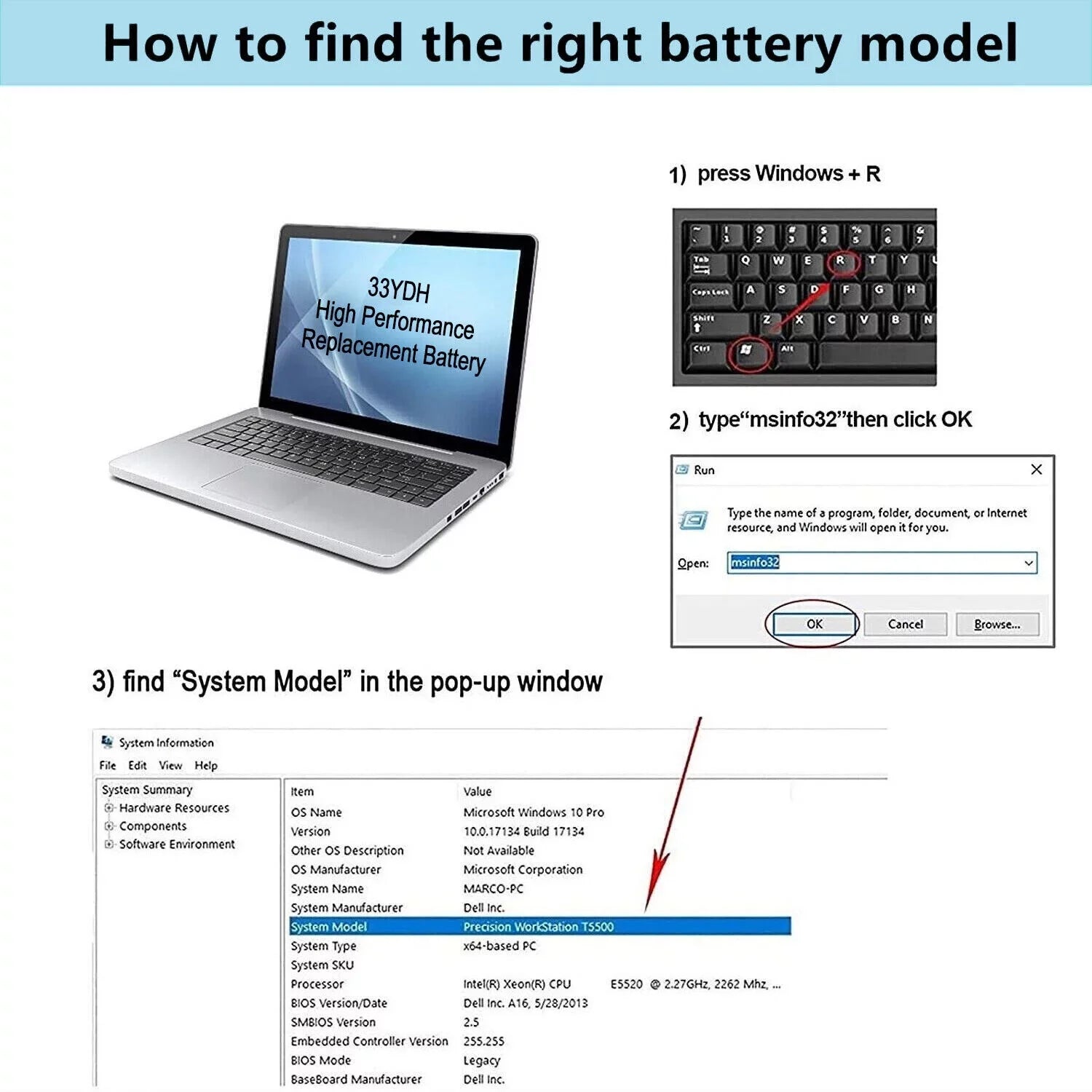 33YDH Laptop Battery For Inspiron 15 7000 17 7773 7778 7786 7779 2in1 G3 - Exclusive Design