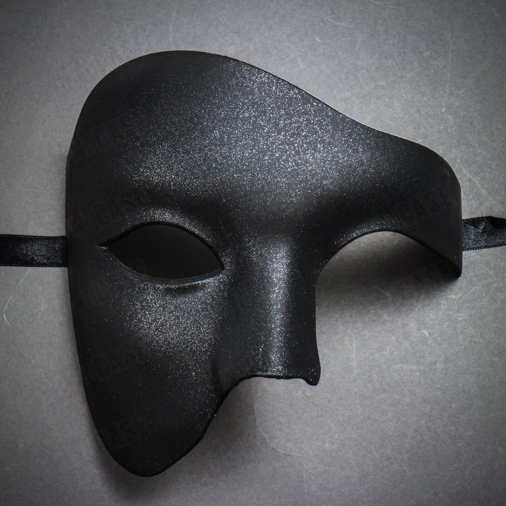 Stylish Plain Black Vintage Phantom Masquerade Mask | Half Face Venetian Halloween Costume